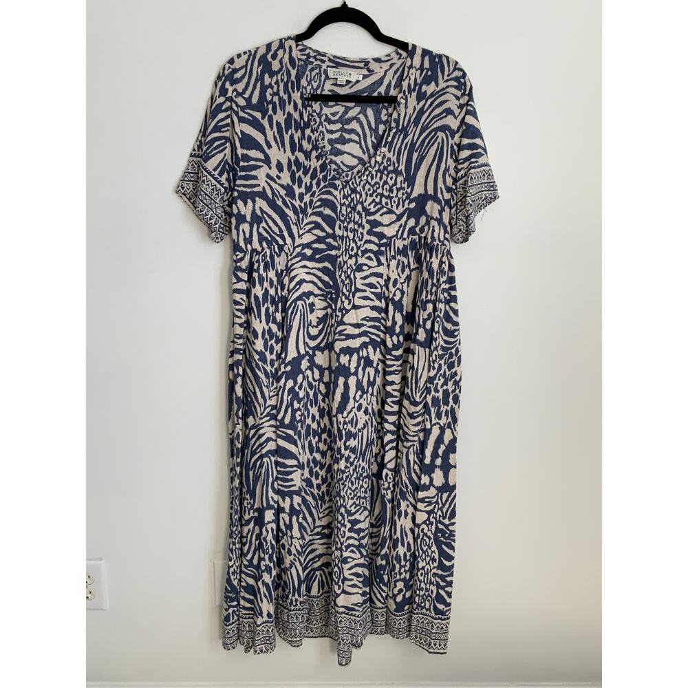 Molly Bracken‎ Midi Navy animal print dress Women's size large